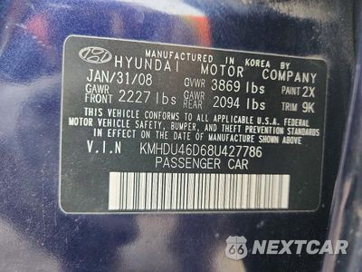 Zdjęcie 12 z 12 samochodu: 2008 HYUNDAI ELANTRA GLS VIN:KMHDU46D68U427786 - miniatura