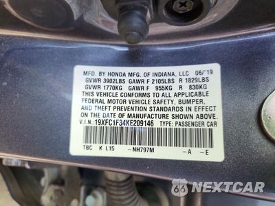 Zdjęcie 12 z 12 samochodu: 2019 HONDA CIVIC EX VIN:19XFC1F34KE209146 - miniatura