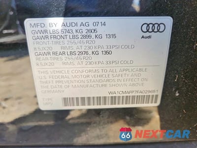 Zdjęcie 13 z 13 samochodu: 2015 AUDI Q5 TDI PREMIUM PLUS VIN:WA1CMAFP7FA029651 - miniatura