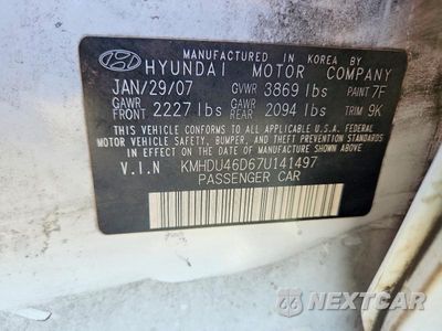 Zdjęcie 12 z 12 samochodu: 2007 HYUNDAI ELANTRA GLS VIN:KMHDU46D67U141497 - miniatura