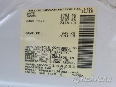 Zdjęcie 13 z 13 samochodu: 2019 NISSAN ALTIMA SV VIN:1N4BL4DV2KC144251 - miniatura