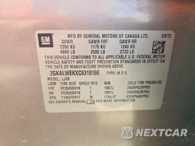 Zdjęcie 13 z 13 samochodu: 2012 GMC TERRAIN SLT VIN:2GKALWEKXC6318166 - miniatura