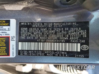 Zdjęcie 13 z 13 samochodu: 2017 TOYOTA CAMRY LE VIN:4T1BF1FK4HU444195 - miniatura