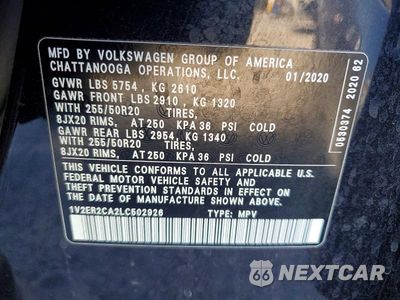 Zdjęcie 12 z 12 samochodu: 2020 VOLKSWAGEN ATLAS SEL VIN:1V2ER2CA2LC502926 - miniatura