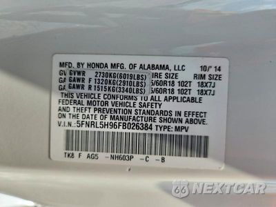 Zdjęcie 14 z 14 samochodu: 2015 HONDA ODYSSEY TOURING VIN:5FNRL5H96FB026384 - miniatura