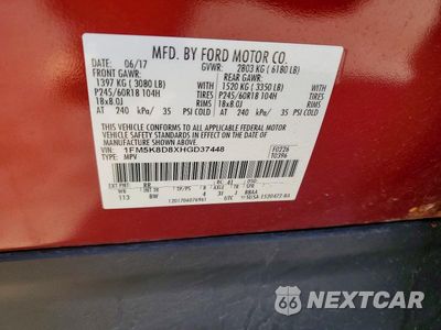 Zdjęcie 13 z 13 samochodu: 2017 FORD EXPLORER XLT VIN:1FM5K8D8XHGD37448 - miniatura