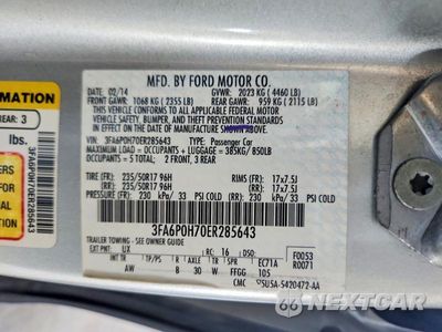 Zdjęcie 12 z 12 samochodu: 2014 FORD FUSION SE VIN:3FA6P0H70ER285643 - miniatura