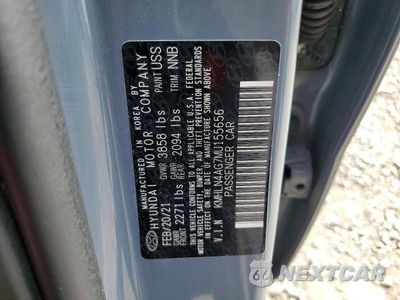 Zdjęcie 13 z 13 samochodu: 2021 HYUNDAI ELANTRA SEL VIN:KMHLN4AG7MU155656 - miniatura