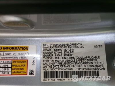 Zdjęcie 12 z 12 samochodu: 2023 HONDA ACCORD EX VIN:1HGCY1F35PA033417 - miniatura