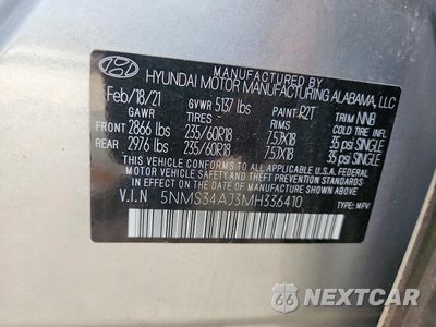 Zdjęcie 13 z 13 samochodu: 2021 HYUNDAI SANTA FE SEL VIN:5NMS34AJ3MH336410 - miniatura