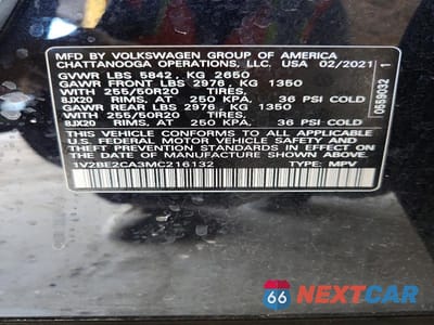 Zdjęcie 12 z 12 samochodu: 2021 VOLKSWAGEN ATLAS CROSS SPORT SEL VIN:1V2BE2CA3MC216132 - miniatura