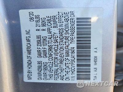 Zdjęcie 12 z 12 samochodu: 2020 HONDA ACCORD EXL VIN:1HGCV1F5XLA116474 - miniatura
