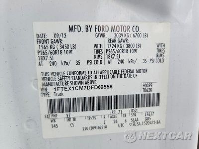 Zdjęcie 12 z 12 samochodu: 2013 FORD F150 SUPER CAB VIN:1FTEX1CM7DFD69558 - miniatura