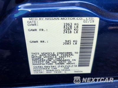 Zdjęcie 13 z 13 samochodu: 2019 NISSAN ALTIMA S VIN:1N4BL4BV3KC202029 - miniatura