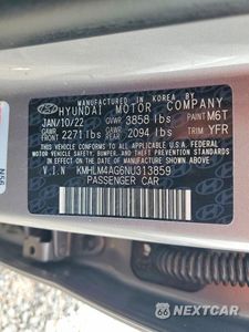 Zdjęcie 12 z 12 samochodu: 2022 HYUNDAI ELANTRA SEL VIN:KMHLM4AG6NU313859 - miniatura