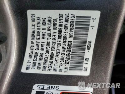 Zdjęcie 12 z 12 samochodu: 2009 HONDA CIVIC EXL VIN:19XFA16949E020131 - miniatura