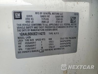 Zdjęcie 13 z 13 samochodu: 2014 CHEVROLET EQUINOX LT VIN:1GNALBEK0EZ114270 - miniatura