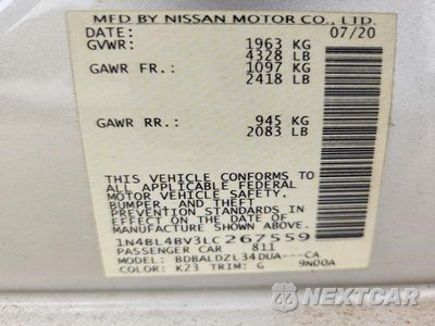 Zdjęcie 12 z 12 samochodu: 2020 NISSAN ALTIMA S VIN:1N4BL4BV3LC267559 - miniatura