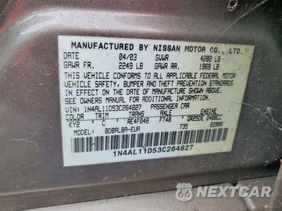 Zdjęcie 12 z 12 samochodu: 2003 NISSAN ALTIMA 2.5 VIN:1N4AL11D53C264827 - miniatura