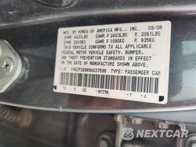 Zdjęcie 12 z 12 samochodu: 2009 HONDA ACCORD EXL VIN:1HGCP26889A037596 - miniatura