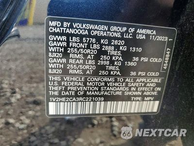 Zdjęcie 13 z 13 samochodu: 2024 VOLKSWAGEN ATLAS CROSS SPORT SE VIN:1V2HE2CA3RC221039 - miniatura