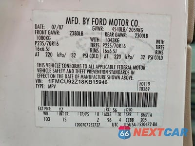 Zdjęcie 13 z 13 samochodu: 2008 FORD ESCAPE XLS VIN:1FMCU92Z18KB15946 - miniatura
