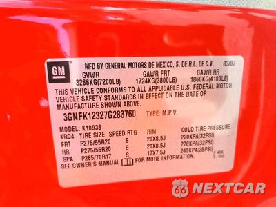 Zdjęcie 12 z 12 samochodu: 2007 CHEVROLET AVALANCHE K1500 VIN:3GNFK12327G283760 - miniatura