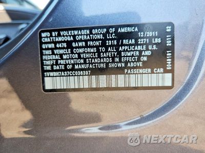 Zdjęcie 13 z 13 samochodu: 2012 VOLKSWAGEN PASSAT SE VIN:1VWBH7A37CC036397 - miniatura