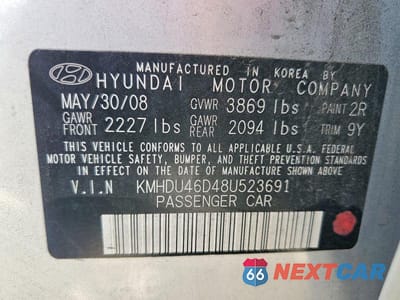 Zdjęcie 12 z 12 samochodu: 2008 HYUNDAI ELANTRA GLS VIN:KMHDU46D48U523691 - miniatura