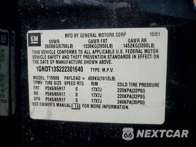 Zdjęcie 13 z 13 samochodu: 2002 CHEVROLET TRAILBLAZER VIN:1GNDT13S222301640 - miniatura