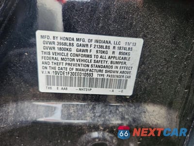 Zdjęcie 12 z 12 samochodu: 2014 ACURA ILX 20 VIN:19VDE1F30EE010593 - miniatura