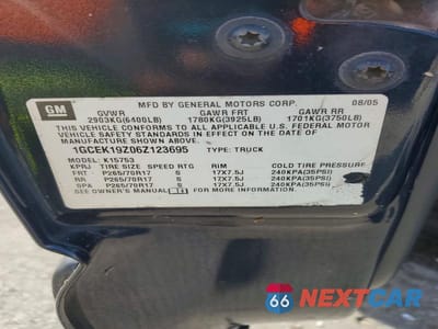 Zdjęcie 12 z 12 samochodu: 2006 CHEVROLET SILVERADO K1500 VIN:1GCEK19Z06Z123695 - miniatura