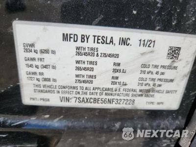 Zdjęcie 12 z 12 samochodu: 2022 TESLA MODEL X VIN:7SAXCBE56NF327228 - miniatura