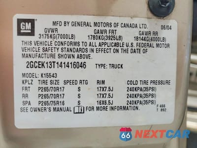 Zdjęcie 12 z 12 samochodu: 2004 CHEVROLET SILVERADO K1500 VIN:2GCEK13T141416046 - miniatura