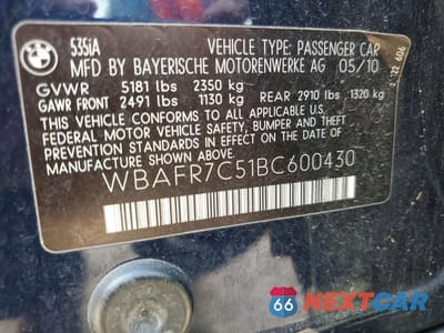 Zdjęcie 12 z 12 samochodu: 2011 BMW 535 I VIN:WBAFR7C51BC600430 - miniatura