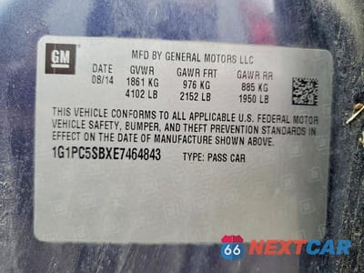 Zdjęcie 12 z 12 samochodu: 2014 CHEVROLET CRUZE LT VIN:1G1PC5SBXE7464843 - miniatura