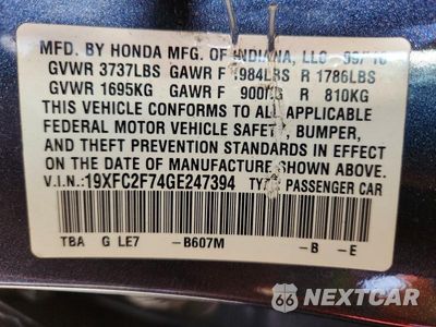 Zdjęcie 12 z 12 samochodu: 2016 HONDA CIVIC EX VIN:19XFC2F74GE247394 - miniatura