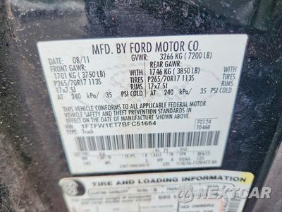 Zdjęcie 12 z 12 samochodu: 2011 FORD F150 SUPERCREW VIN:1FTFW1ET7BFC51664 - miniatura