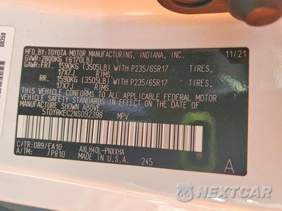 Zdjęcie 13 z 13 samochodu: 2022 TOYOTA SIENNA XLE VIN:5TDYRKEC2NS092398 - miniatura