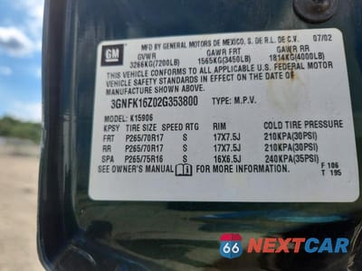 Zdjęcie 13 z 13 samochodu: 2002 CHEVROLET SUBURBAN K1500 VIN:3GNFK16Z02G353800 - miniatura