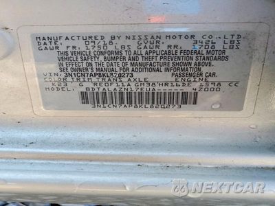 Zdjęcie 12 z 12 samochodu: 2019 NISSAN VERSA S PLUS VIN:3N1CN7AP8KL820273 - miniatura