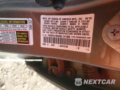 Zdjęcie 12 z 12 samochodu: 2006 HONDA CIVIC LX VIN:1HGFA16526L141306 - miniatura