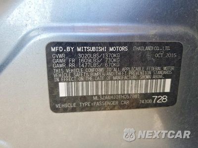 Zdjęcie 12 z 12 samochodu: 2015 MITSUBISHI MIRAGE ES VIN:ML32A4HJ1FH057881 - miniatura