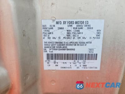 Zdjęcie 12 z 12 samochodu: 2008 FORD F150 SUPERCREW VIN:1FTRW12W98FB60092 - miniatura