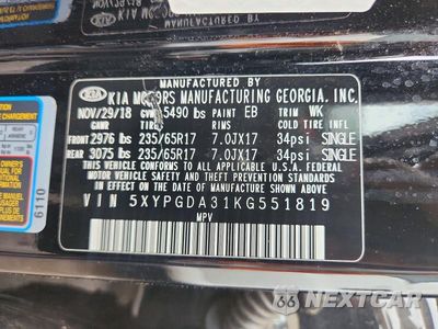 Zdjęcie 13 z 13 samochodu: 2019 KIA SORENTO LX VIN:5XYPGDA31KG551819 - miniatura