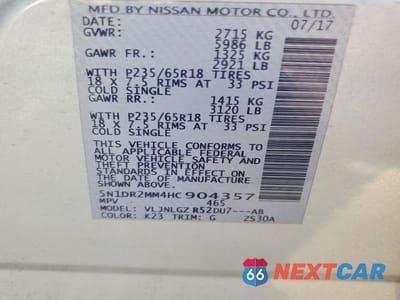 Zdjęcie 12 z 12 samochodu: 2017 NISSAN PATHFINDER SL VIN:5N1DR2MM4HC904357 - miniatura