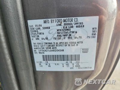 Zdjęcie 12 z 12 samochodu: 2004 FORD F250 SUPER DUTY VIN:1FTNX21L04ED34348 - miniatura
