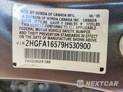 Zdjęcie 12 z 12 samochodu: 2009 HONDA CIVIC LX VIN:2HGFA16579H530900 - miniatura
