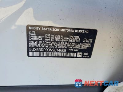 Zdjęcie 14 z 14 samochodu: 2022 BMW X3 XDRIVE30I VIN:5UX53DP03N9L14608 - miniatura