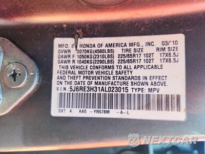 Zdjęcie 13 z 13 samochodu: 2010 HONDA CR-V LX VIN:5J6RE3H31AL023015 - miniatura